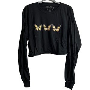 Butterfly Long-Sleeve Crop Graphic Tee